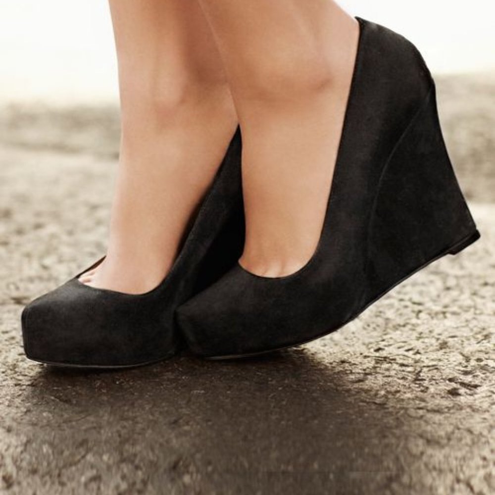 Ann Taylor Black Suede Platform Wedge